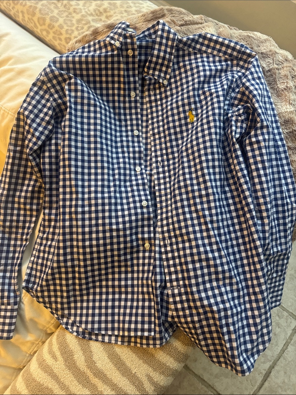 Women’s navy Blue Gingham Button-Down Shirt by Polo by Ralph Lauren